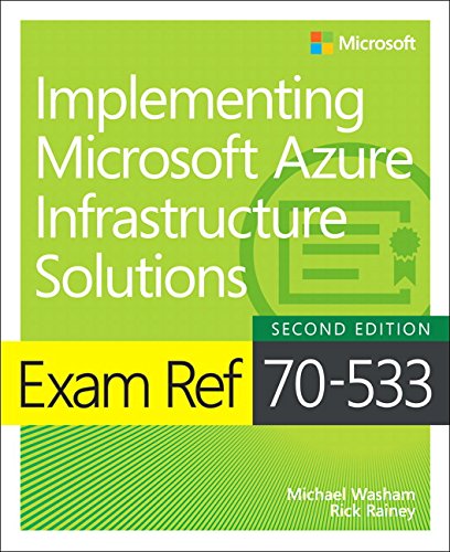 "Green book cover with white text, titled 'Implementing Microsoft Azure Infrastructure Solutions'."