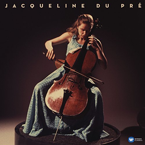 Album cover featuring Jacqueline du Pré playing cello, wearing a blue dress.