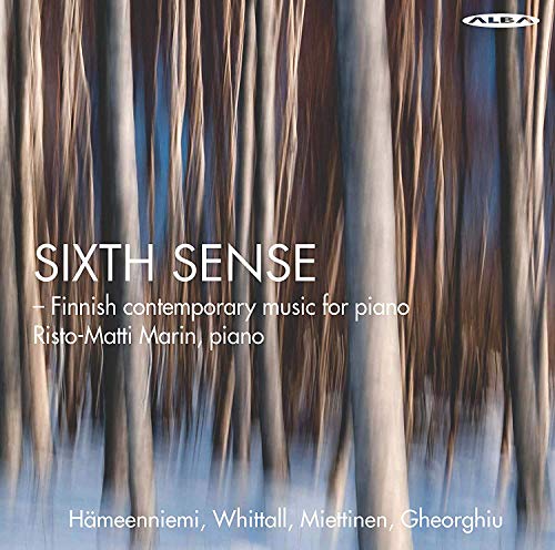 "CD cover with 'Sixth Sense' text, abstract tree trunks, and composer names at the bottom."