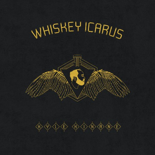 "Album cover with a black background, gold text and winged logo design."
