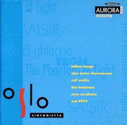 "Blue CD cover with black and red text, featuring Oslo Sinfonietta logo and composer names."