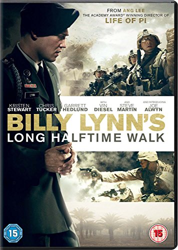 "Billy Lynn's Long Halftime Walk" DVD cover featuring soldiers in combat scenes and title text.