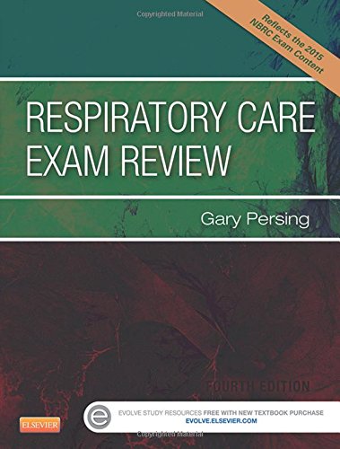 The image depicts a textbook cover with a dark, abstract background and white text. Alt text: "Textbook cover with 'Respiratory Care Exam Review' title and author's name."
