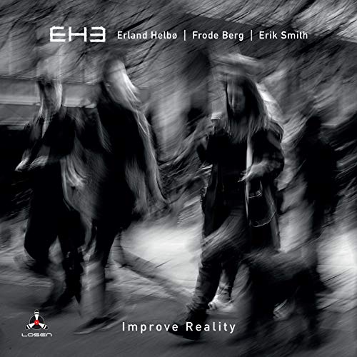 Blurry black-and-white image of three musicians walking, with album title "Improve Reality" at bottom.