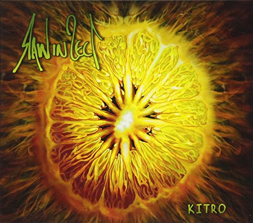 Album cover featuring a vibrant, abstract lemon slice with green text "Raw In Sect" and "Kitro".