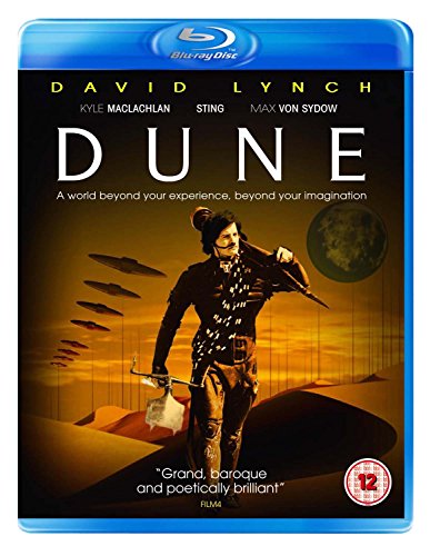 "Blu-ray case with 'Dune' cover art, featuring a man in a desert landscape."