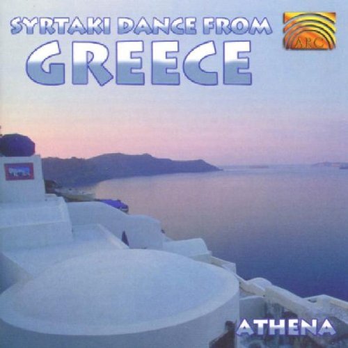 "CD cover with whitewashed Greek buildings and sea, titled 'Syrtaki Dance from Greece'."