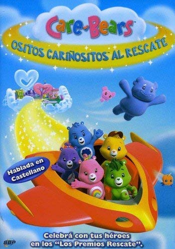 "Colorful Care Bears DVD cover featuring cartoon bears in a spaceship against a blue sky."