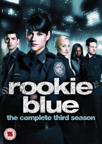 "Rookie Blue Season 3 DVD cover featuring five police officers in uniform."