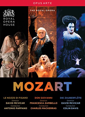 "Mozart Operas Box Set DVD cover featuring scenes from three operas by Royal Opera House."