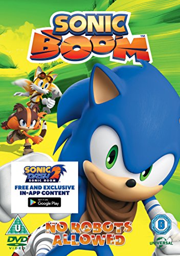 "Sonic Boom: No Robots Allowed DVD cover featuring Sonic and friends on a green background."