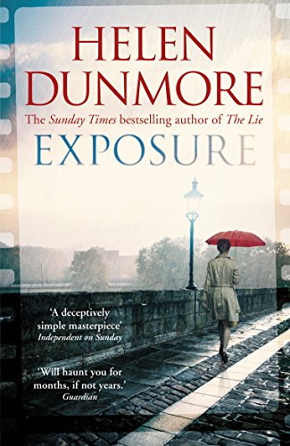 Book cover with a woman holding a red umbrella on a cobblestone path.