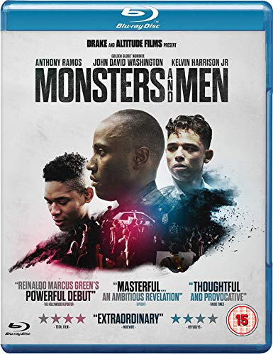 "Blu-ray case for 'Monsters and Men' with three men on the cover."
