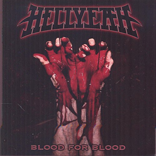 Album cover with red, blood-soaked figures and "HELLYEAH" and "BLOOD FOR BLOOD" text.