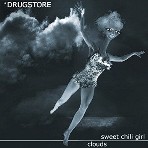 "CD cover featuring a woman in a sequined dress floating amidst dark clouds."