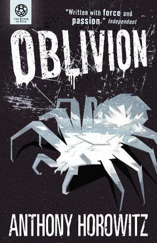 "Oblivion" book cover featuring a gray origami spider on a dark background.
