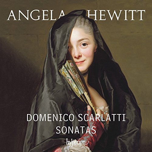 CD cover featuring a woman in a black hooded cloak holding a harpsichord.