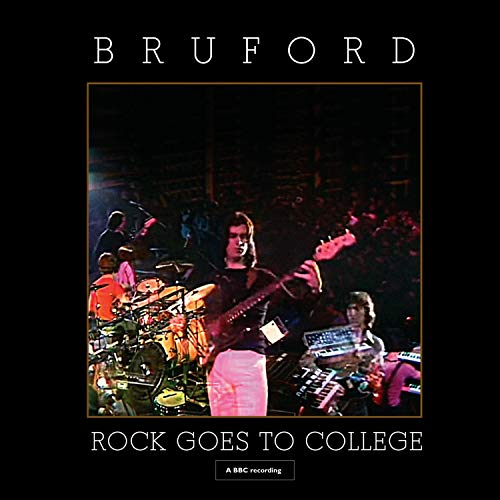 "Bruford album cover featuring a drummer performing on stage with his band."