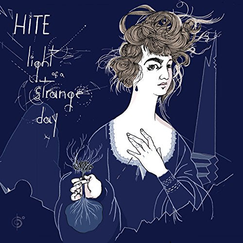 "Album cover art featuring a woman holding a plant, dark blue background."