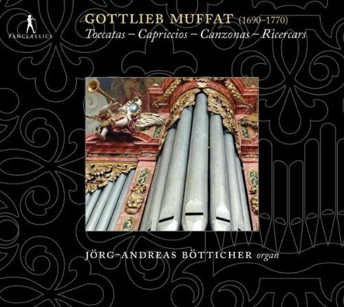 "CD cover featuring ornate pipe organ and cherub on black background with white text."