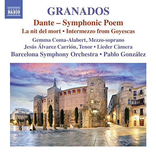 "Album cover with 'GRANADOS' in blue, featuring a serene stone courtyard scene."