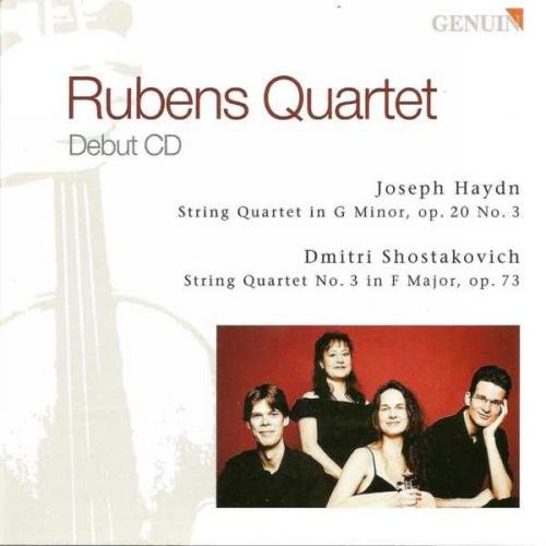 "CD cover with 'Rubens Quartet' title, featuring a photo of four musicians."