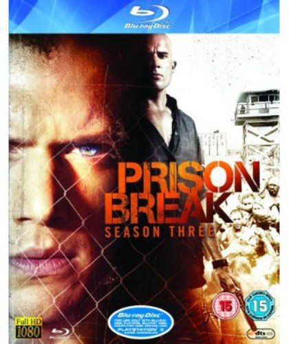 "Blu-ray cover for 'Prison Break Season 3' featuring a man's face and prison imagery."