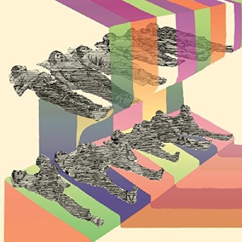 Album cover with abstract, multi-colored 3D design and fragmented black-and-white image overlay.