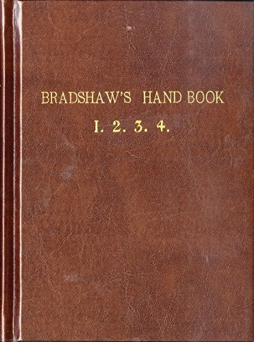 Brown leather-bound book cover with "BRADSHAW'S HAND BOOK" and numbers in gold lettering.