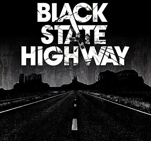 "Album cover with 'Black State Highway' text over a dark desert highway."