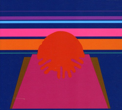 A vibrant pink and orange abstract CD cover art with blue background and colorful stripes.