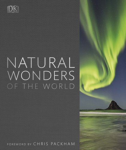 "Book cover with 'Natural Wonders of the World' text and aurora borealis image."