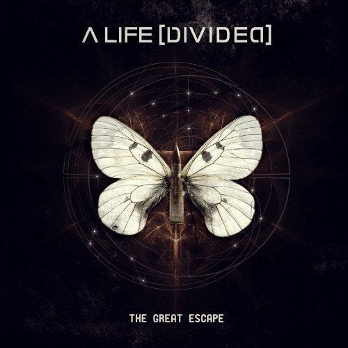 "Album cover with white butterfly on black background, titled 'A Life Divided - The Great Escape'."