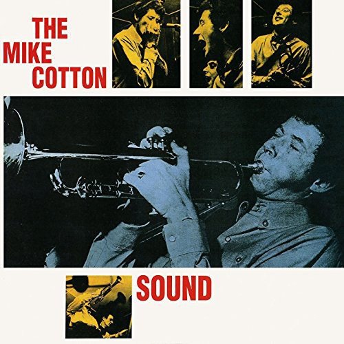 "Album cover featuring a man playing trumpet, with red text and monochrome images."