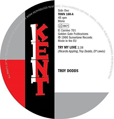 Red and black vinyl record label for Troy Dodds' "Try My Love.
