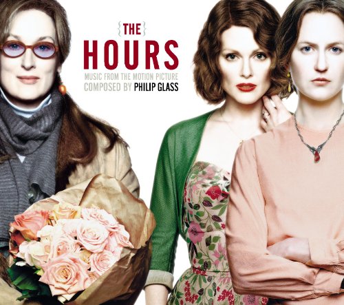 "CD cover for Philip Glass' 'The Hours' soundtrack featuring three women and a bouquet."