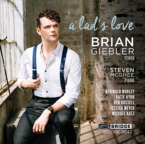 Man in white shirt and suspenders sits on a bench, CD cover art.