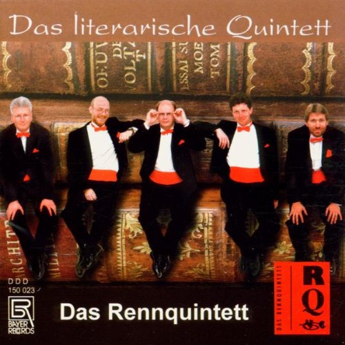 CD cover featuring five men in black tuxedos sitting on a wooden bench.