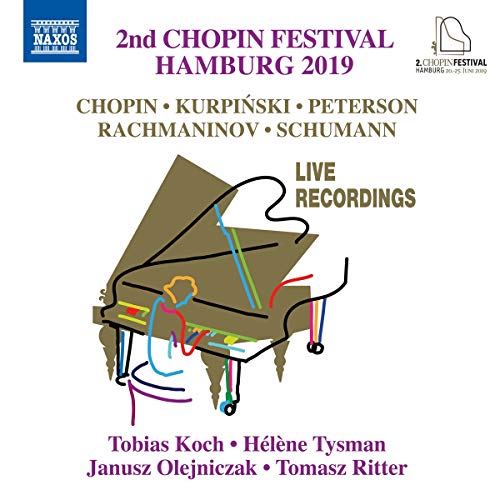 "Album cover with a pianist playing a grand piano, colorful lines emanating."