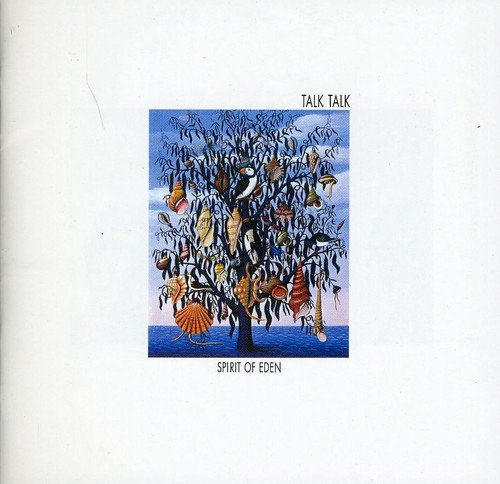 "Album cover with a tree adorned with birds and seashells, against a blue sky."