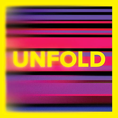 The image is a square graphic with the word "UNFOLD" in yellow text. For accessibility purposes, a suitable alt text could be: "Square graphic with 'UNFOLD' in yellow on multicolored horizontal stripes."