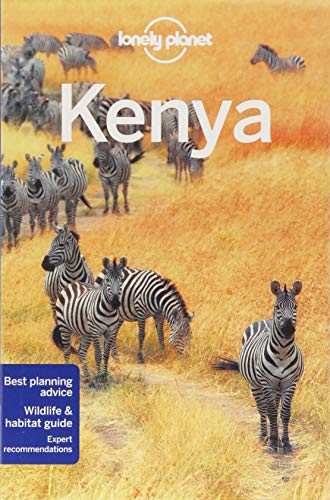"Lonely Planet Kenya travel guide cover featuring zebras in a savannah."