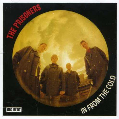 "Album cover with four men in coats, black background, and yellow circular image."