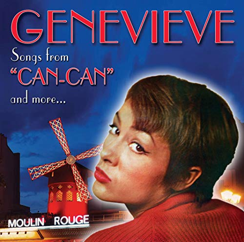 "CD cover featuring a woman and the Moulin Rouge windmill at night."