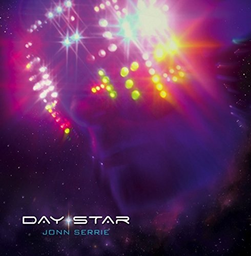 "Album cover with 'Day Star' title, 'Jonn Serrie' artist name, and vibrant space scene."