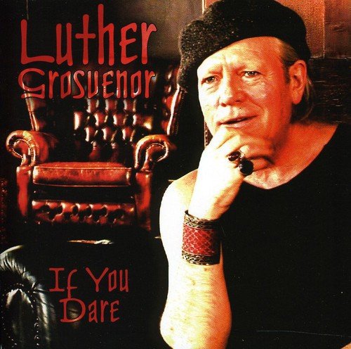 "Luther Grosvenor album cover featuring a man in black, sitting by a leather chair."