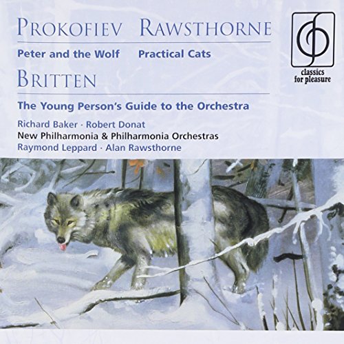 "CD cover featuring a wolf in a snowy forest, with classical music composition titles."