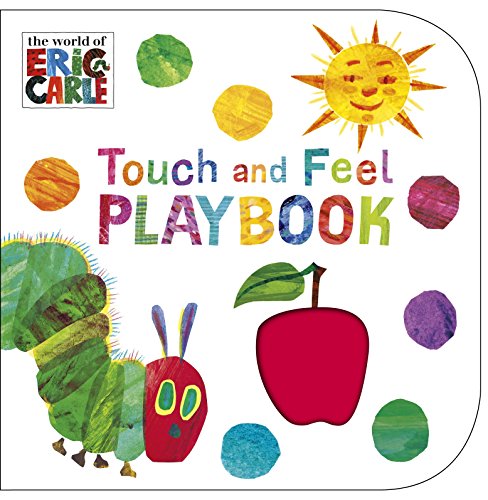 "Children's book cover featuring a caterpillar, apple, and sun with colorful circles on white background."