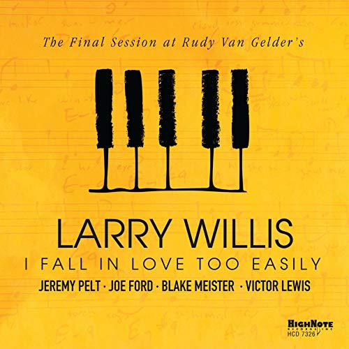 "Yellow album cover with piano keys graphic and 'LARRY WILLIS' in large text."