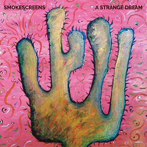 Album cover with a painted hand on a pink background with swirling patterns.